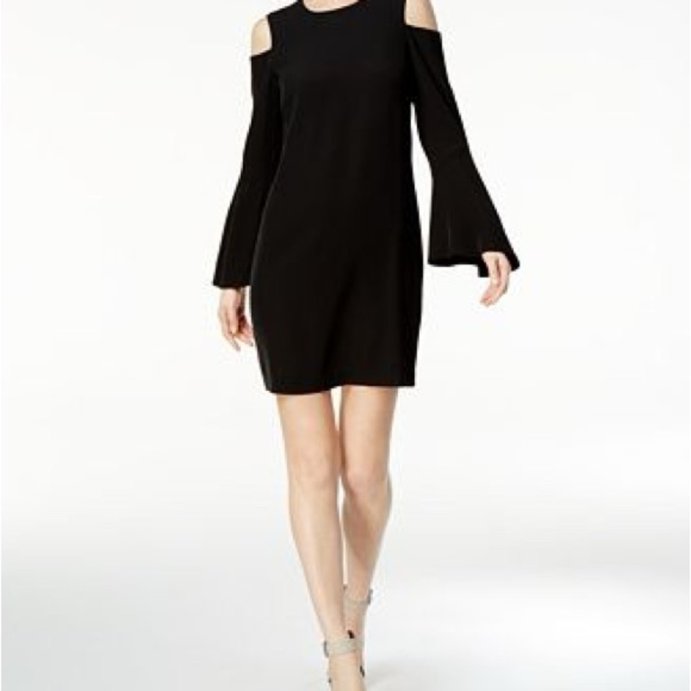 Calvin Klein Black Cold Shoulder Bell Sleeve Dress Size 14 EUC Classic Chic